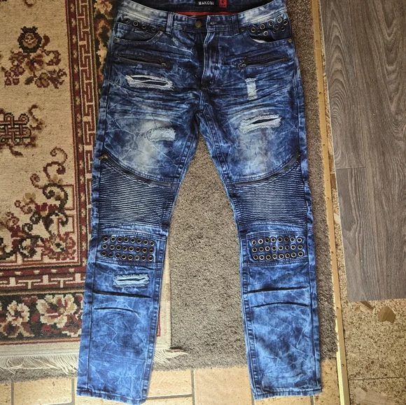 HOST PICK🎉🎊MAKOBI MK never worn distressed designer mens jeans 👖 sz36x34 - Picture 4 of 13
